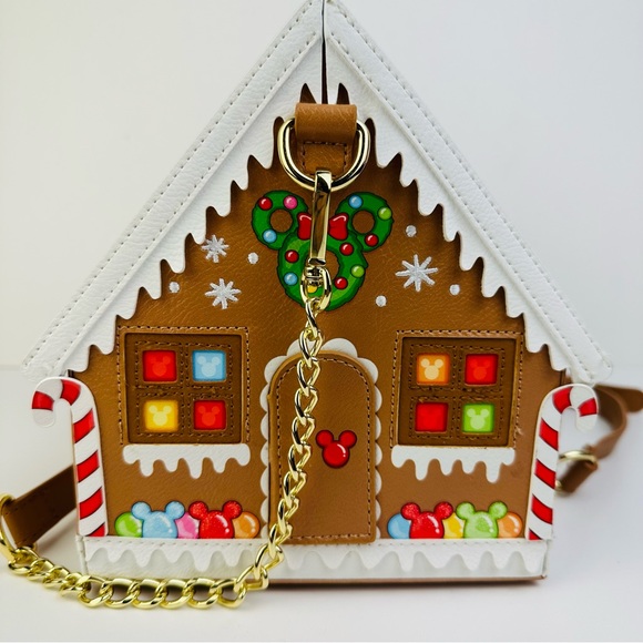 Loungefly Stitch Shoppe Disney Minnie Mouse Gingerbread House Crossbody Bag - Picture 3 of 11